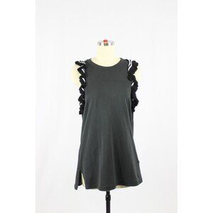 3.1 PHILLIP LIM Black 100% Cotton Jersey Knit Ruffle Trim Tunic Tank Top, Size S